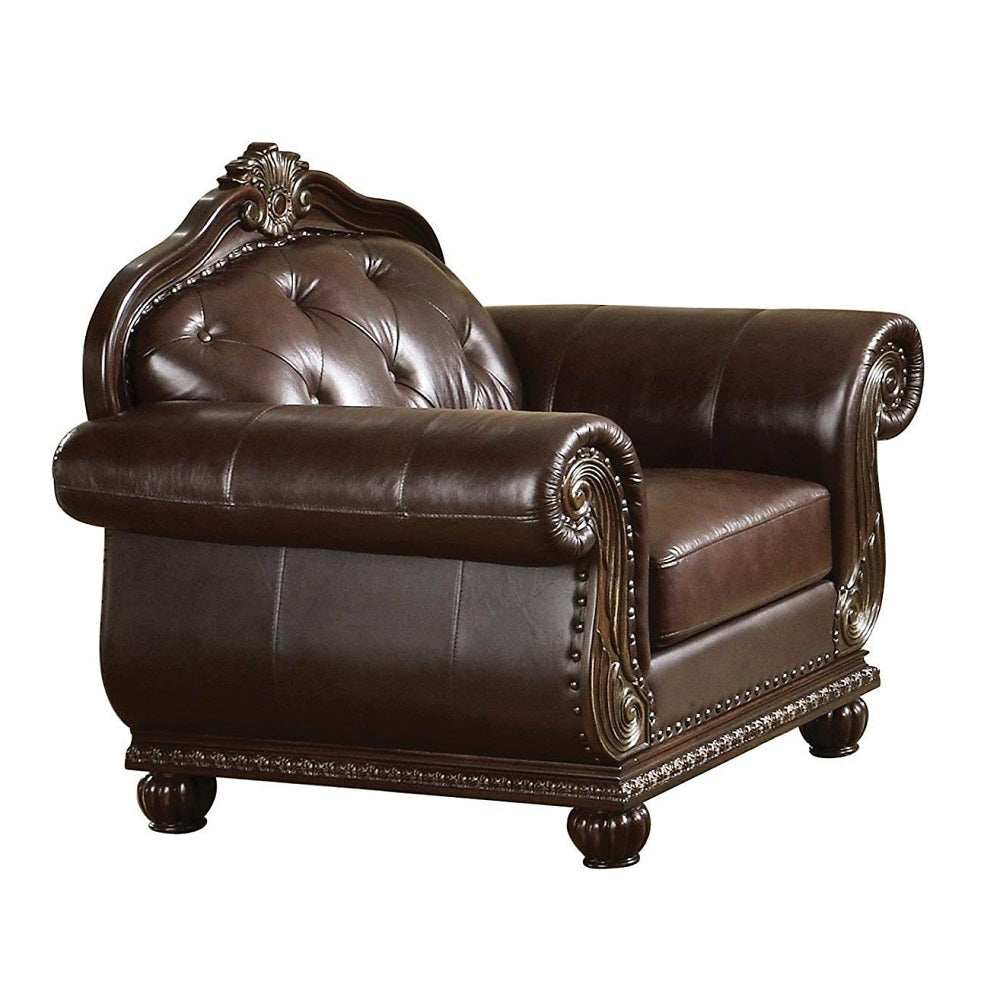 47" Espresso And Black Top Grain Leather Tufted Arm Chair