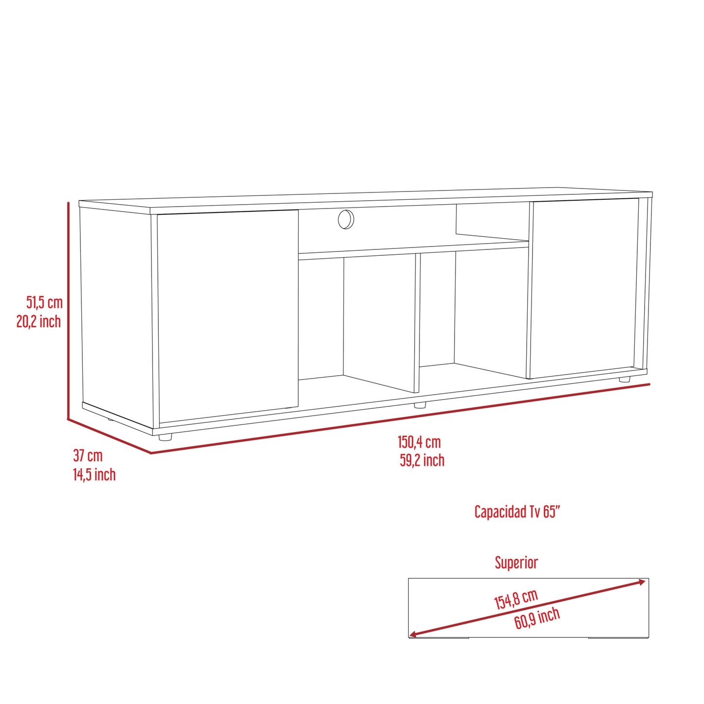 59" Brown and Black Cabinet Enclosed Storage TV Stand