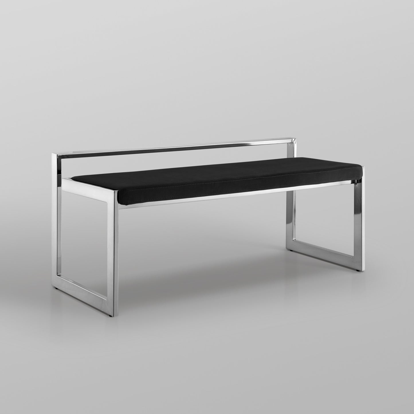 48" Black And Silver Upholstered Velvet Bench