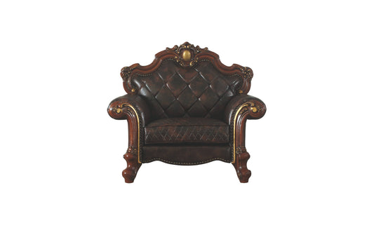 50" Chocolate Faux Leather Tufted Arm Chair