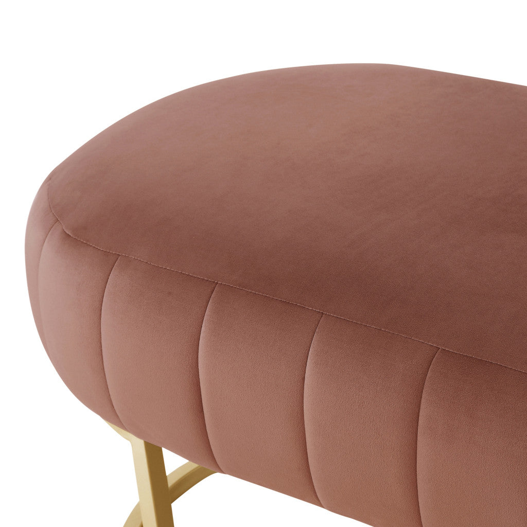 53" Blush And Gold Upholstered Velvet Bench