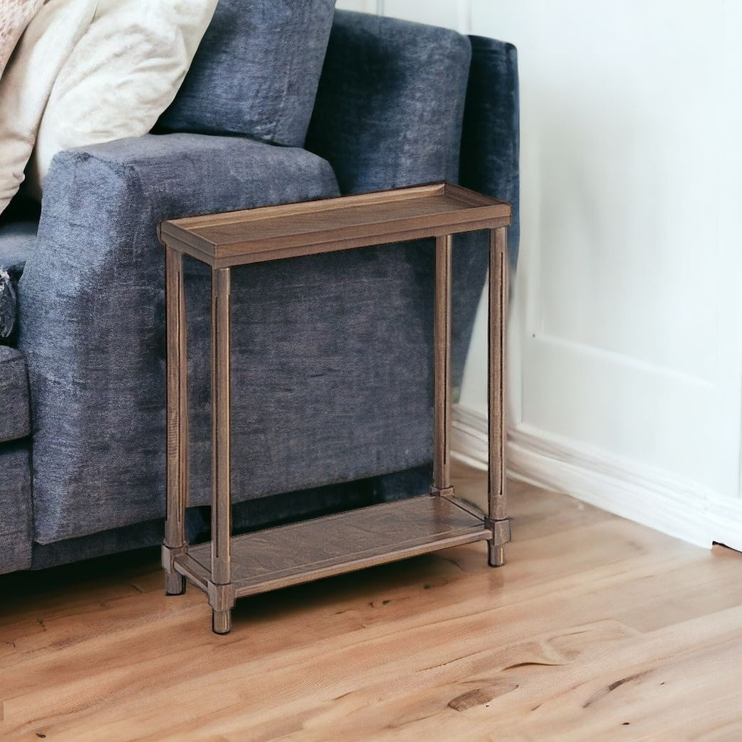 Set Of Two 24" Brown Wood Rectangular End Tables With Shelf