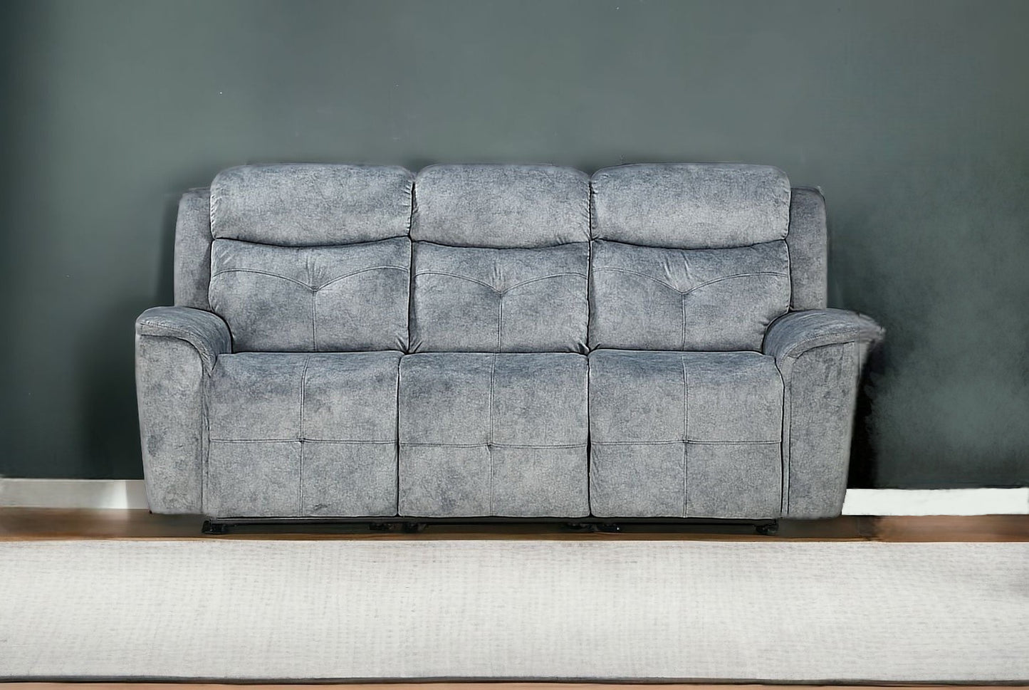 83" Gray And Black Velvet Reclining Sofa