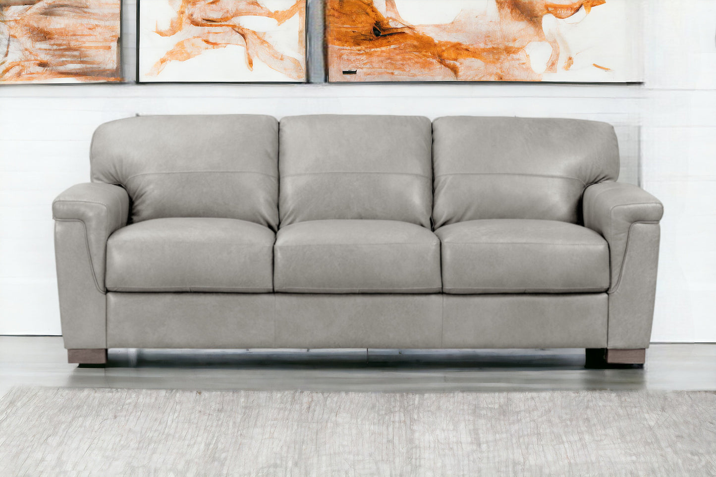 91" Gray Leather And Black Sofa