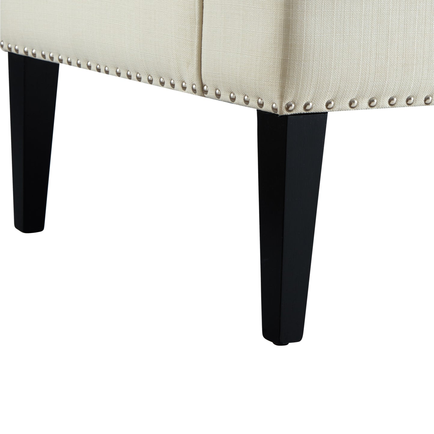 45" Cream And Black Upholstered Linen Bench