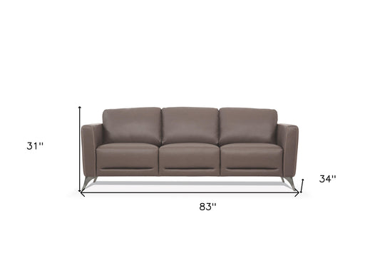 83" Taupe Leather And Black Sofa