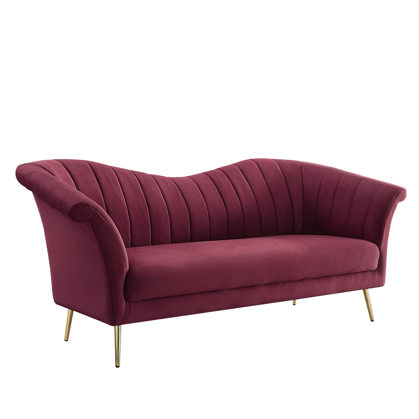 80" Red And Gold Velvet Sofa