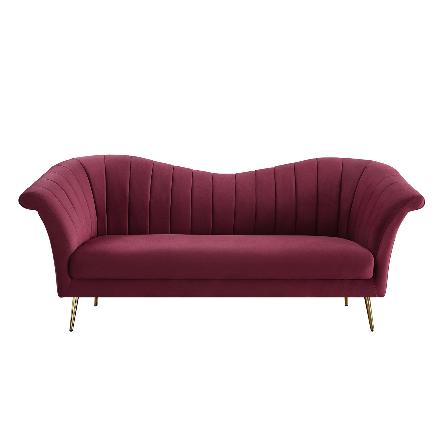 80" Red And Gold Velvet Sofa