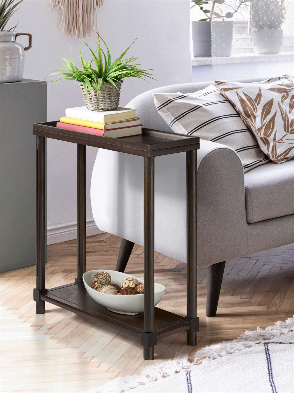 Set Of Two 22" Espresso Solid Wood End Tables With Shelf