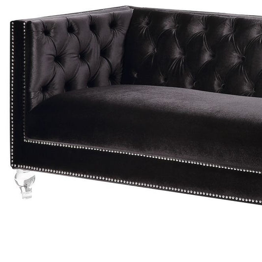 89" Black And Clear Velvet Sofa And Toss Pillows