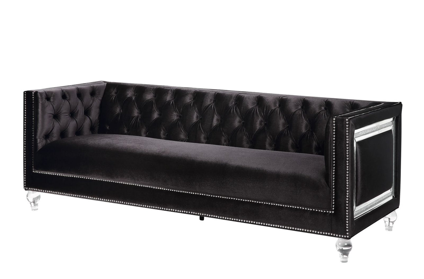 89" Black And Clear Velvet Sofa And Toss Pillows