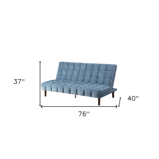 76" Teal Velvet And Wood Brown Sleeper Sofa