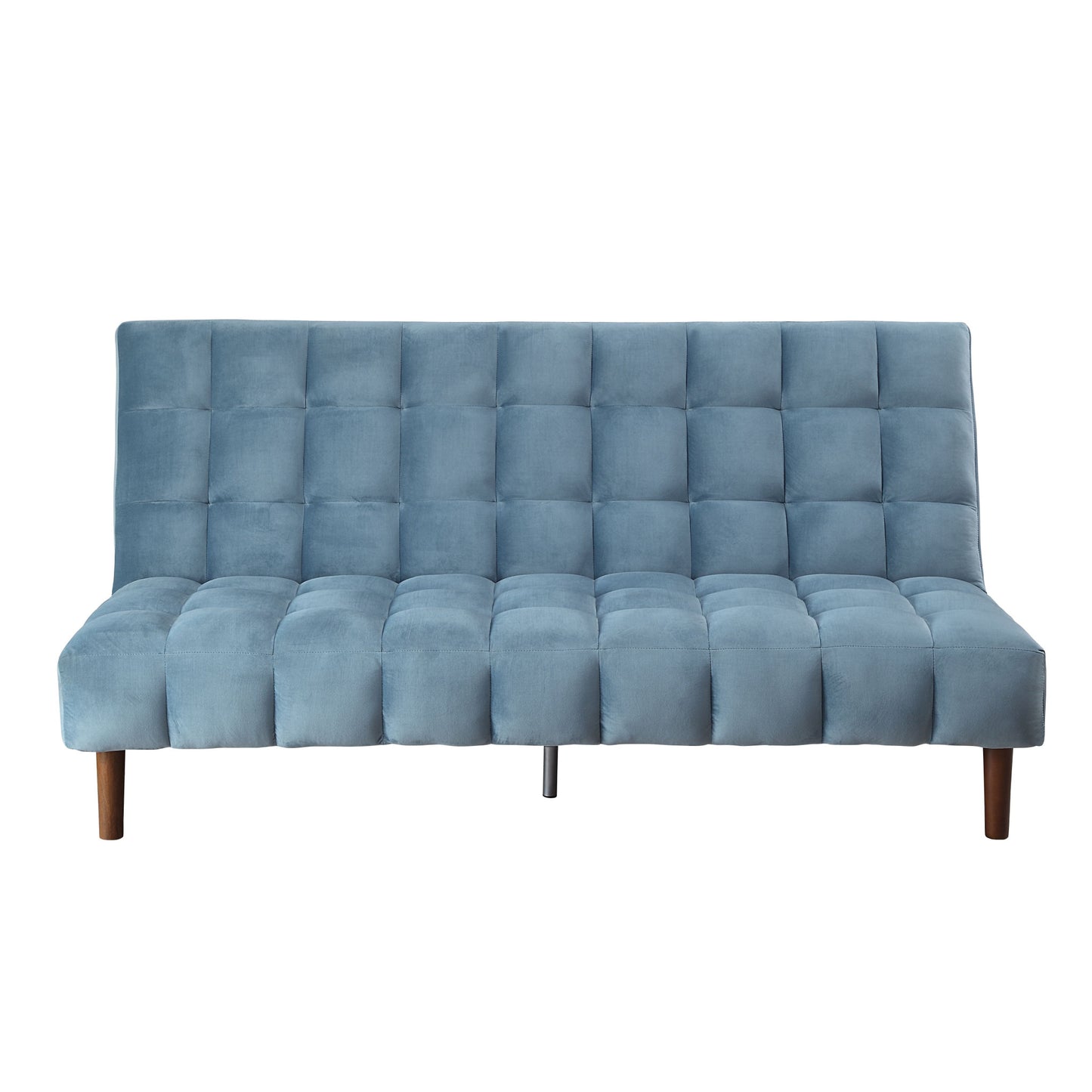 76" Teal Velvet And Wood Brown Sleeper Sofa