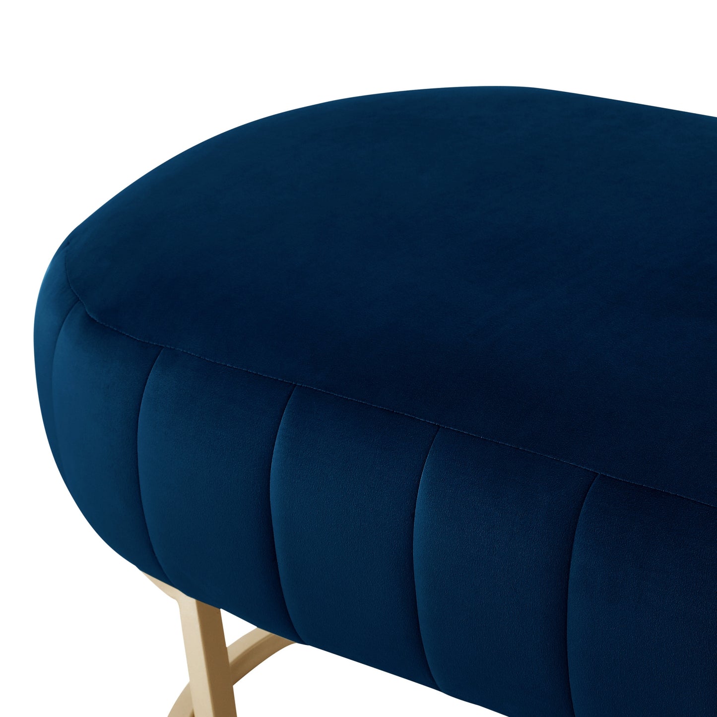 53" Navy Blue And Gold Upholstered Velvet Bench