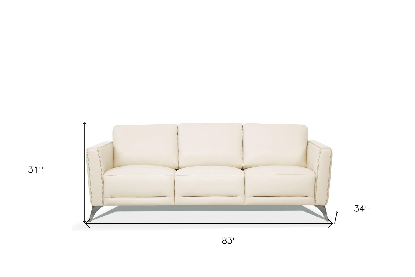 83" Cream Leather And Black Sofa