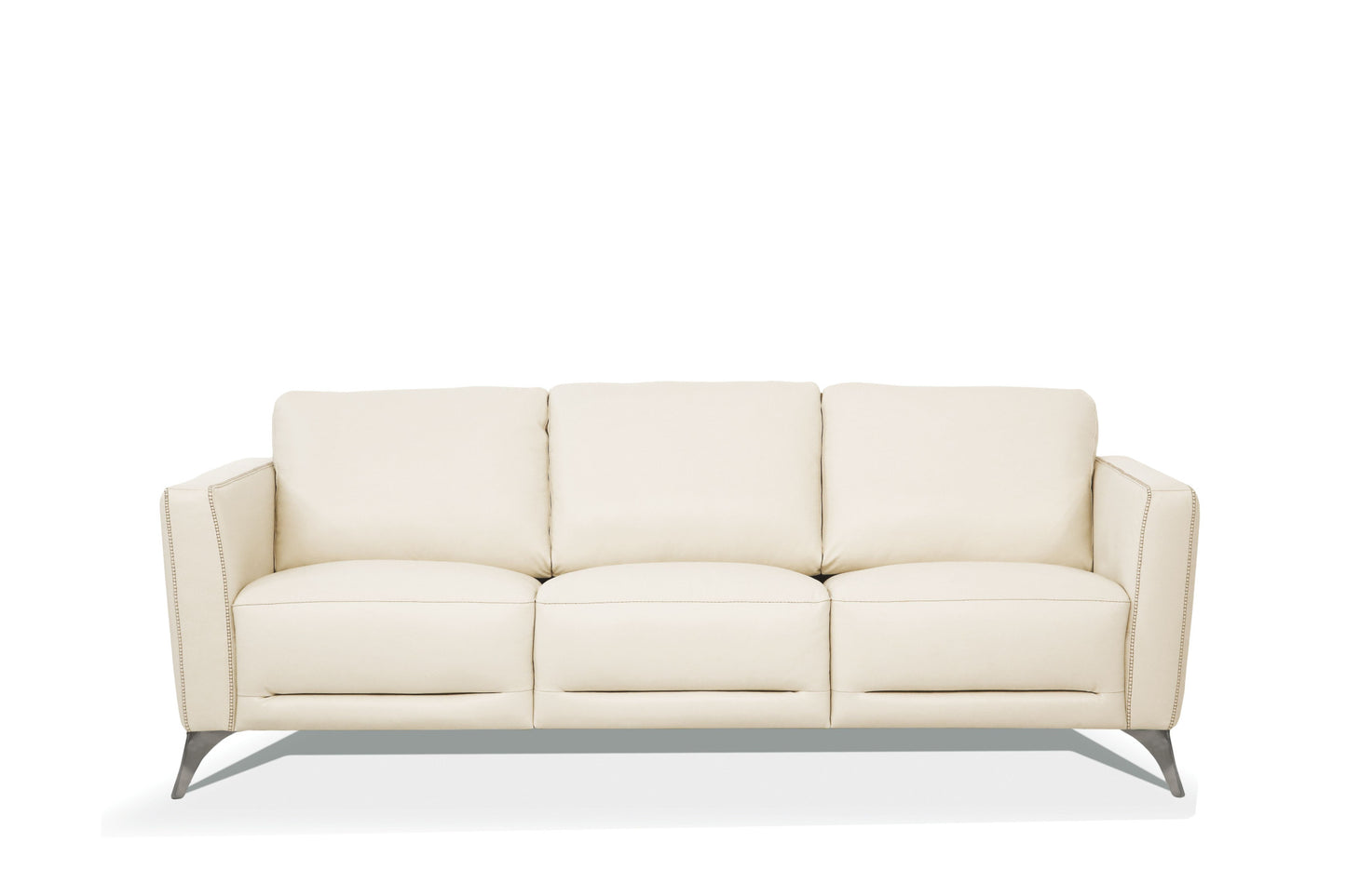 83" Cream Leather And Black Sofa