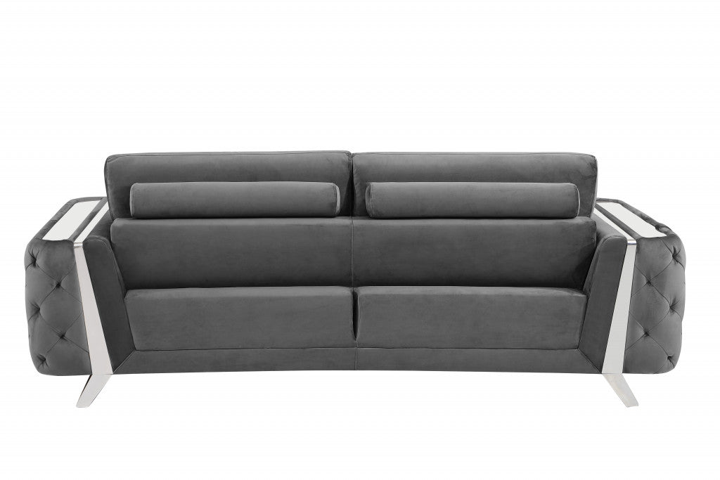 90" Gray And Silver Sofa