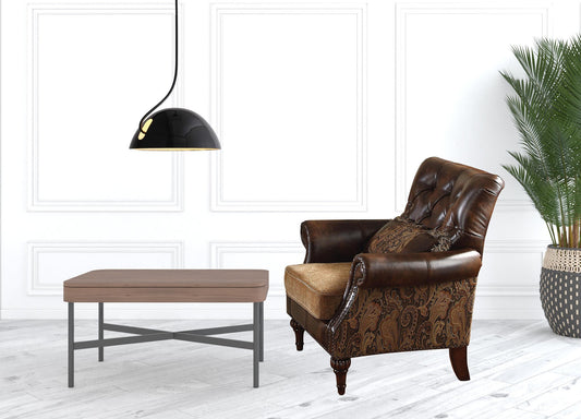 38" Brown And Black Faux Leather Floral Tufted Arm Chair