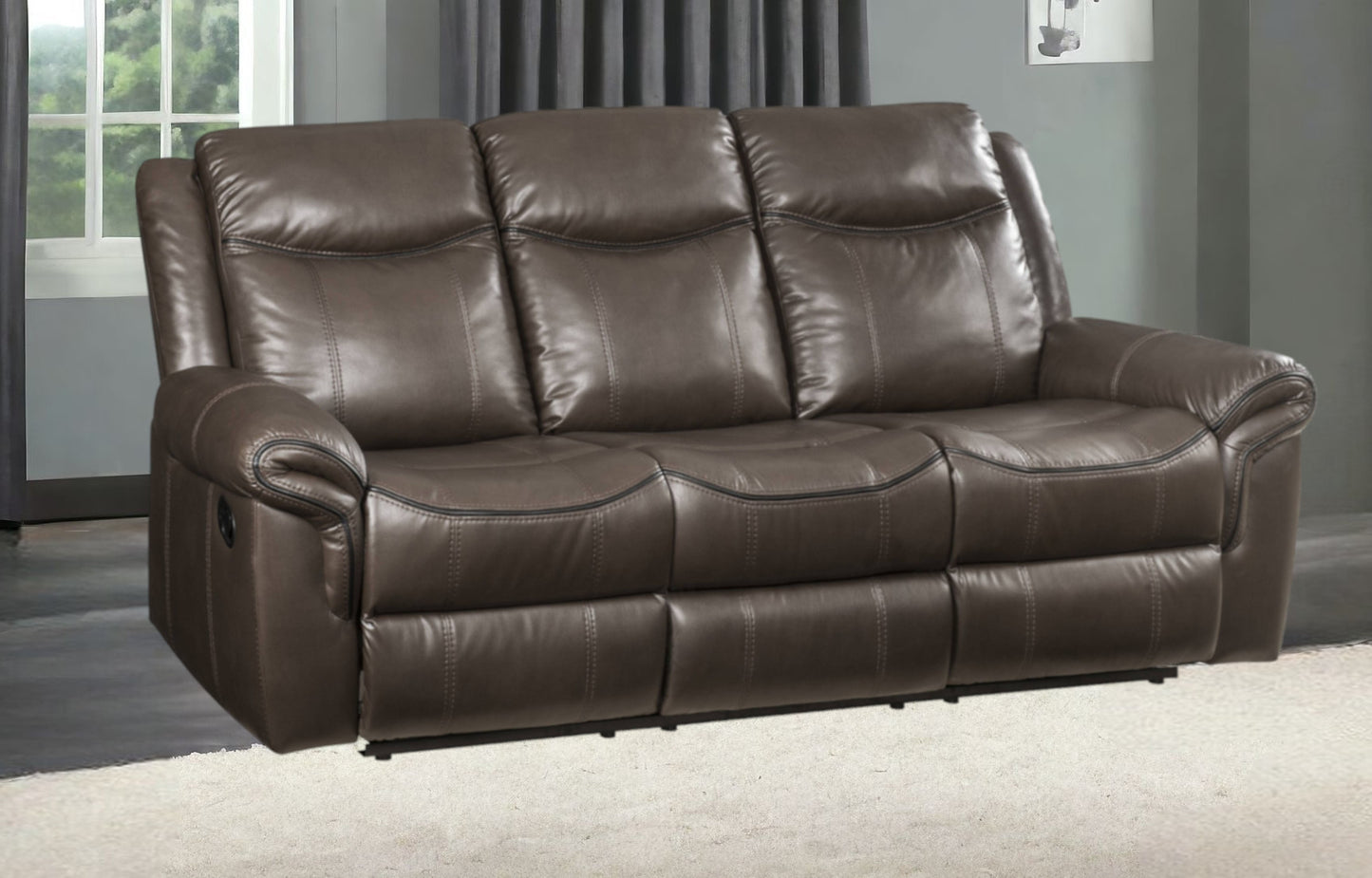 89" Brown And Black Faux Leather Reclining USB Sofa