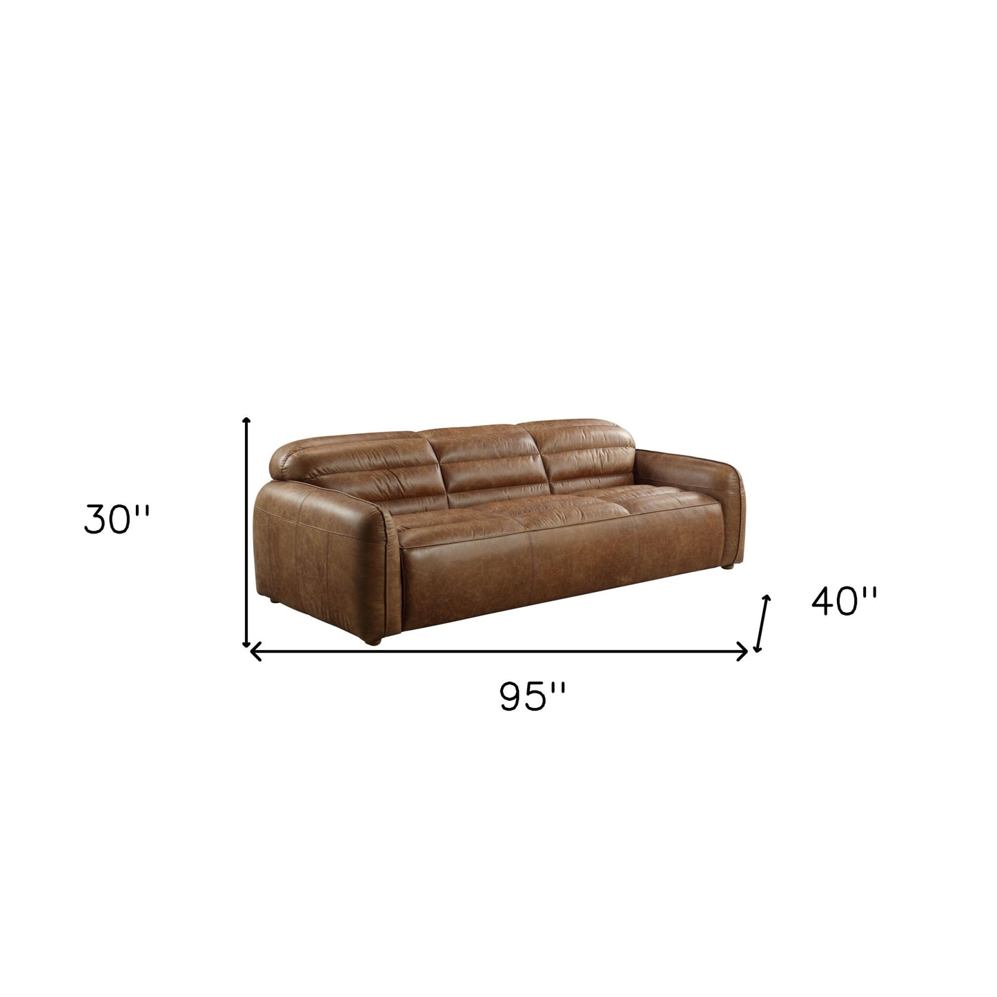 95" Cocoa Top Grain Leather And Black Sofa