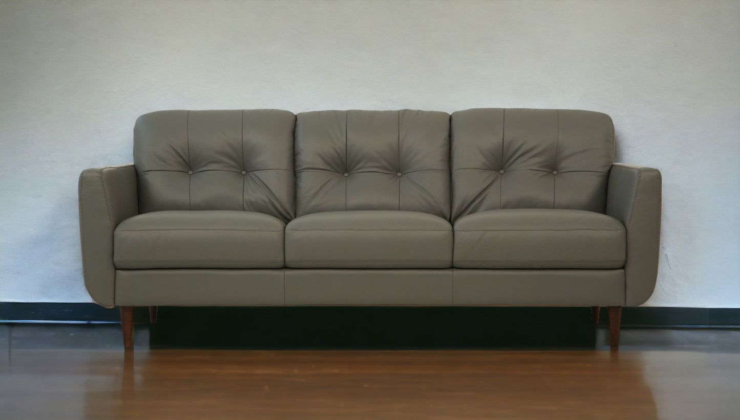 83" Green Leather And Black Sofa