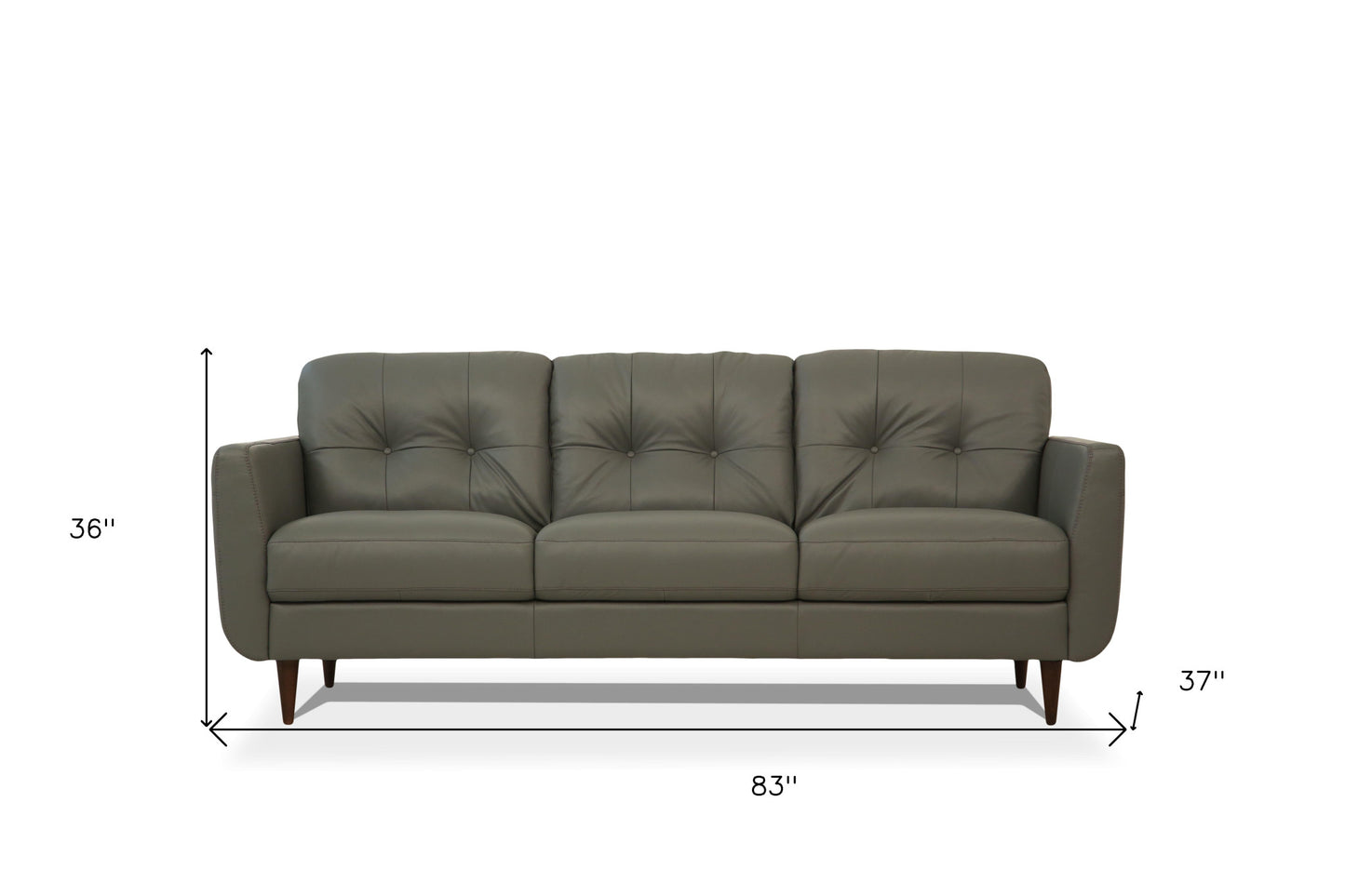 83" Green Leather And Black Sofa