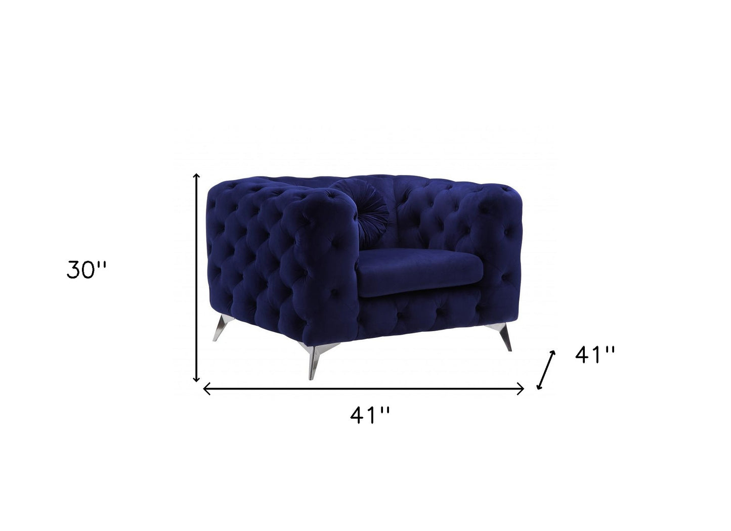 41" Blue Fabric And Black Tufted Arm Chair