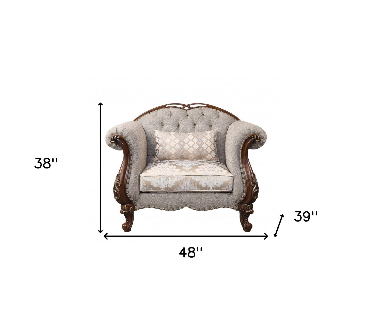 48" Beige Fabric And Cherry Floral Arm Chair