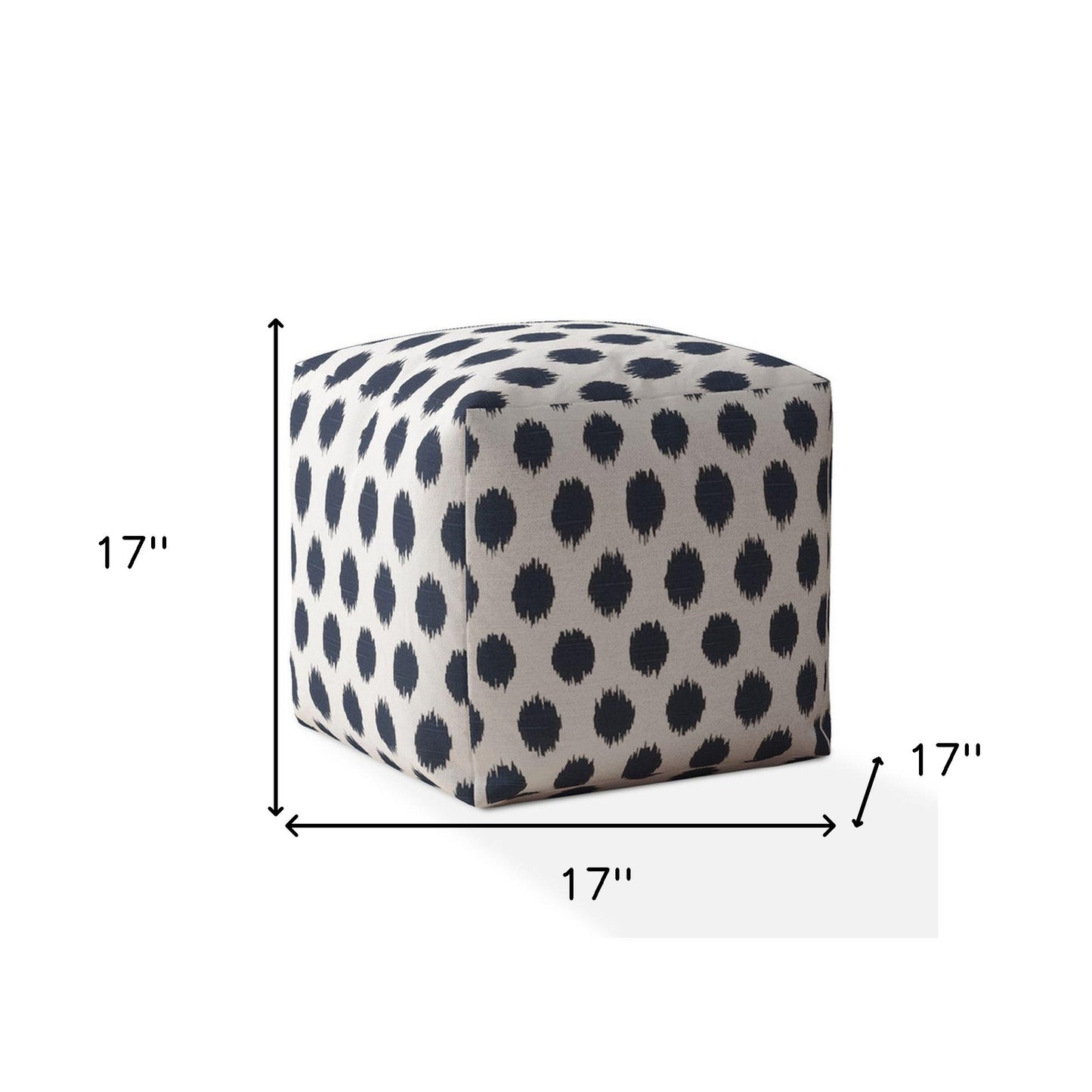 17" Blue And White Canvas Polka Dots Pouf Ottoman