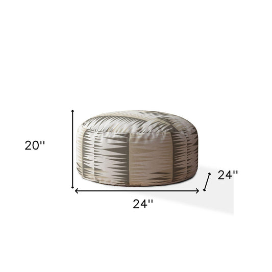 24" Beige Cotton Round Chevron Pouf Cover