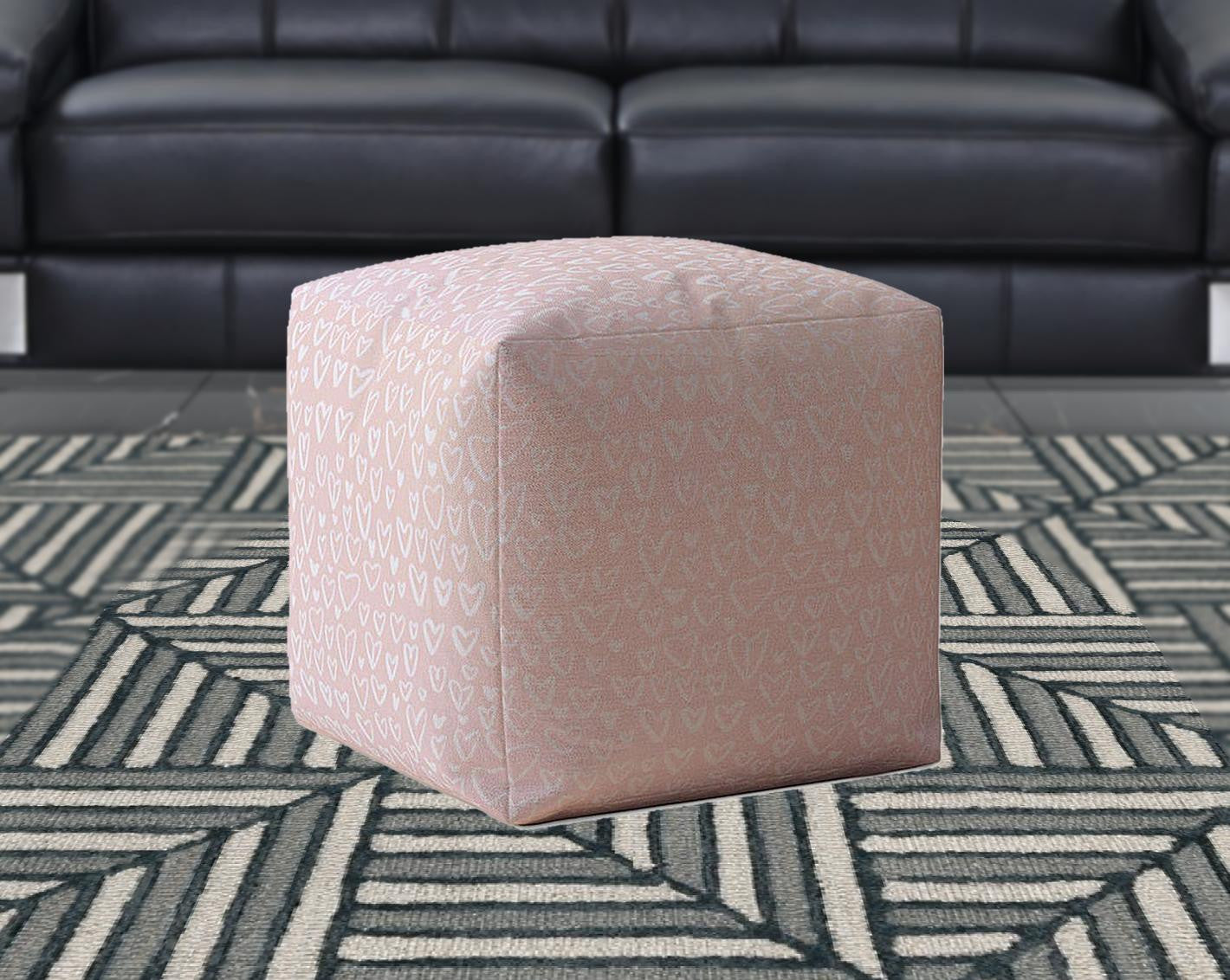 17" Pink Cotton Floral Pouf Ottoman