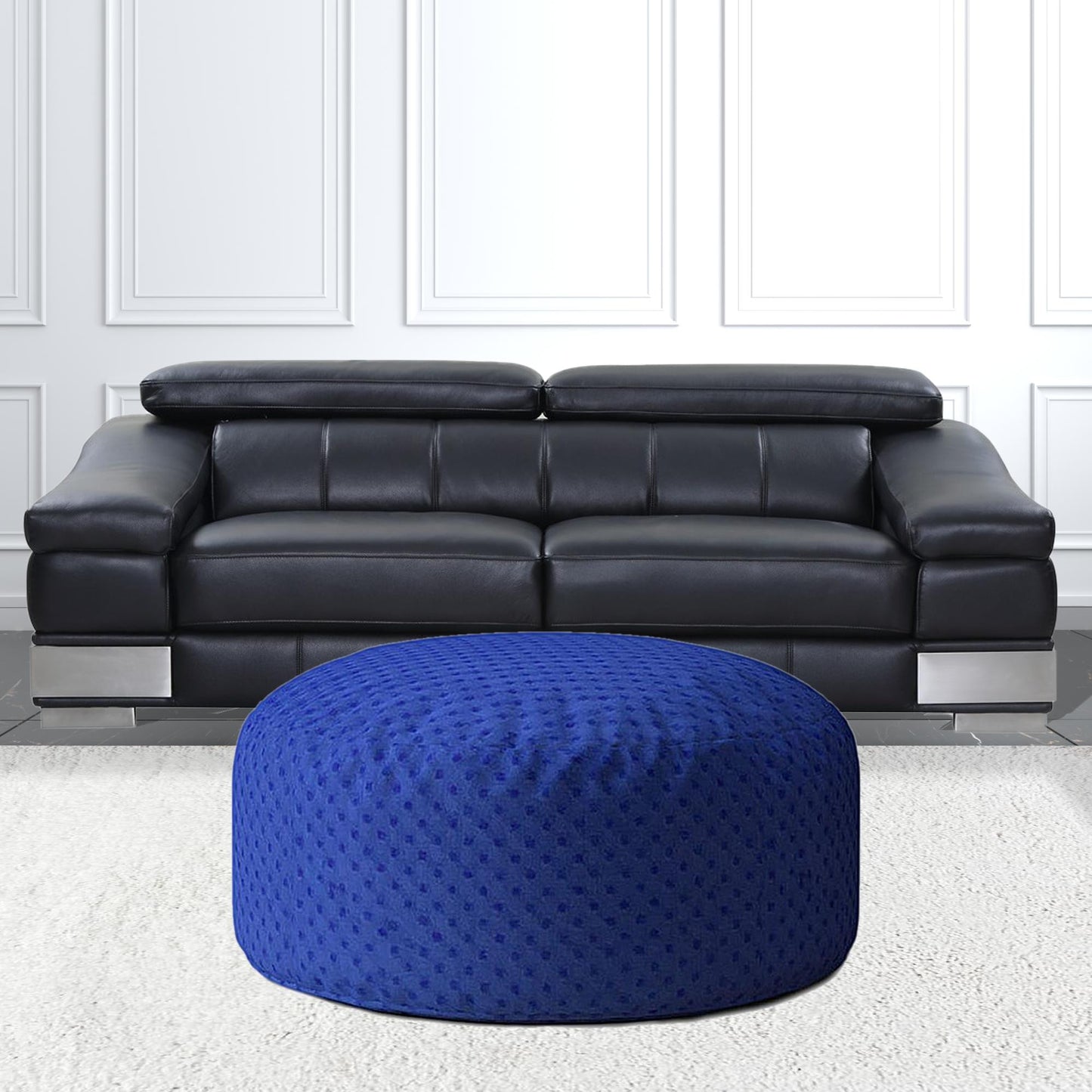 24" Blue Polyester Round Pouf Cover