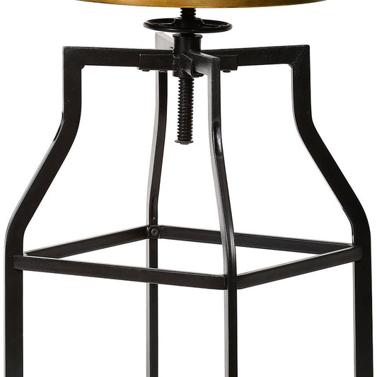 26" Chestnut And Black Steel Swivel Backless Adjustable Height Bar Chair