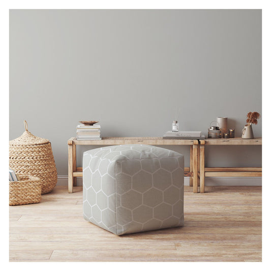 17" Gray Cotton Geometric Pouf Cover