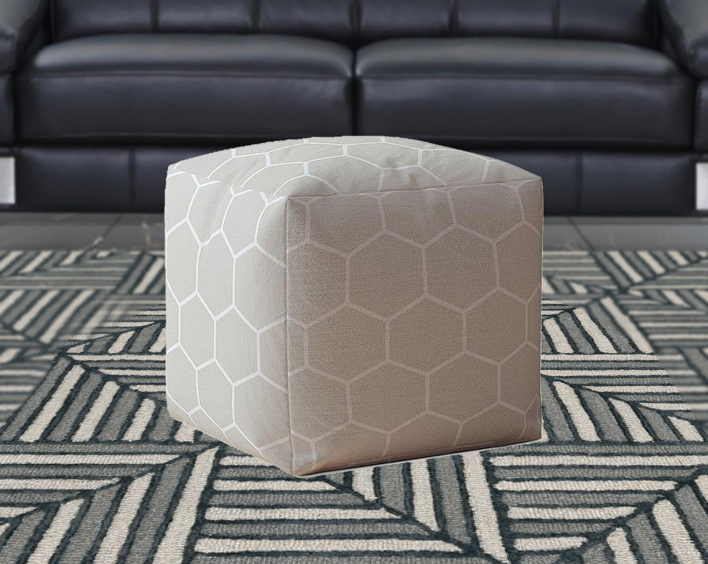 17" Gray Cotton Geometric Pouf Cover