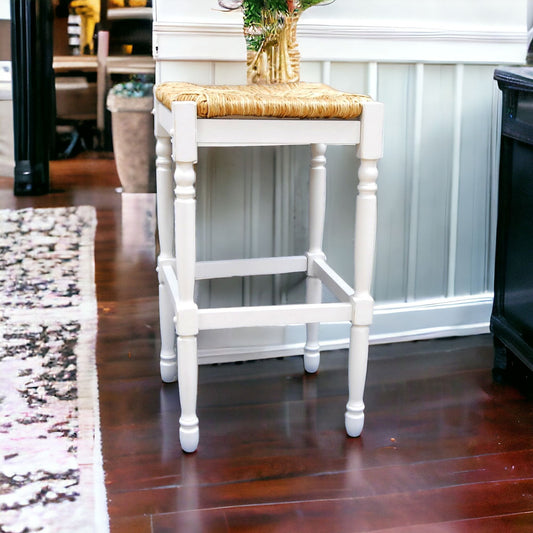 29" Natural And Antiqued White Solid Wood Backless Bar Height Bar Chair