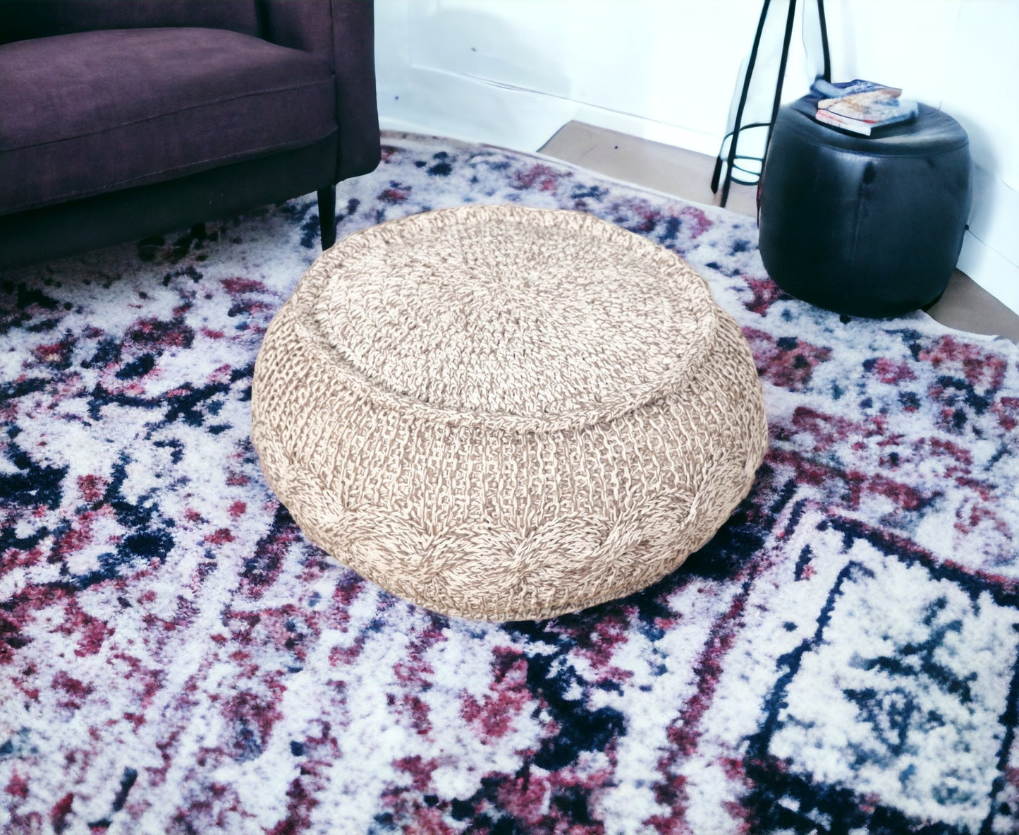 20" Beige 100% Cotton Ottoman