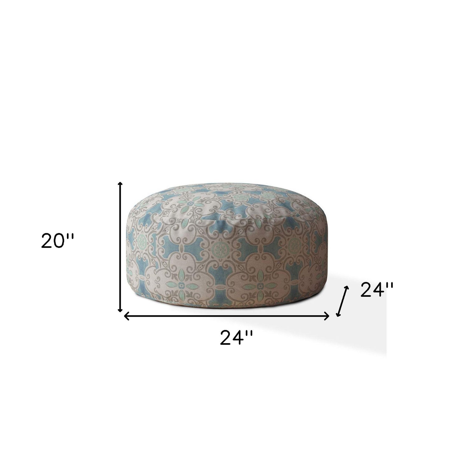 24" Blue Flax Round Ikat Pouf Ottoman