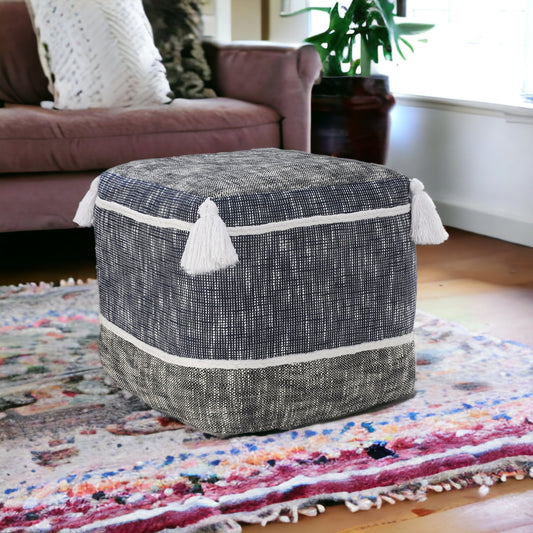 16" Blue Polyester Ottoman