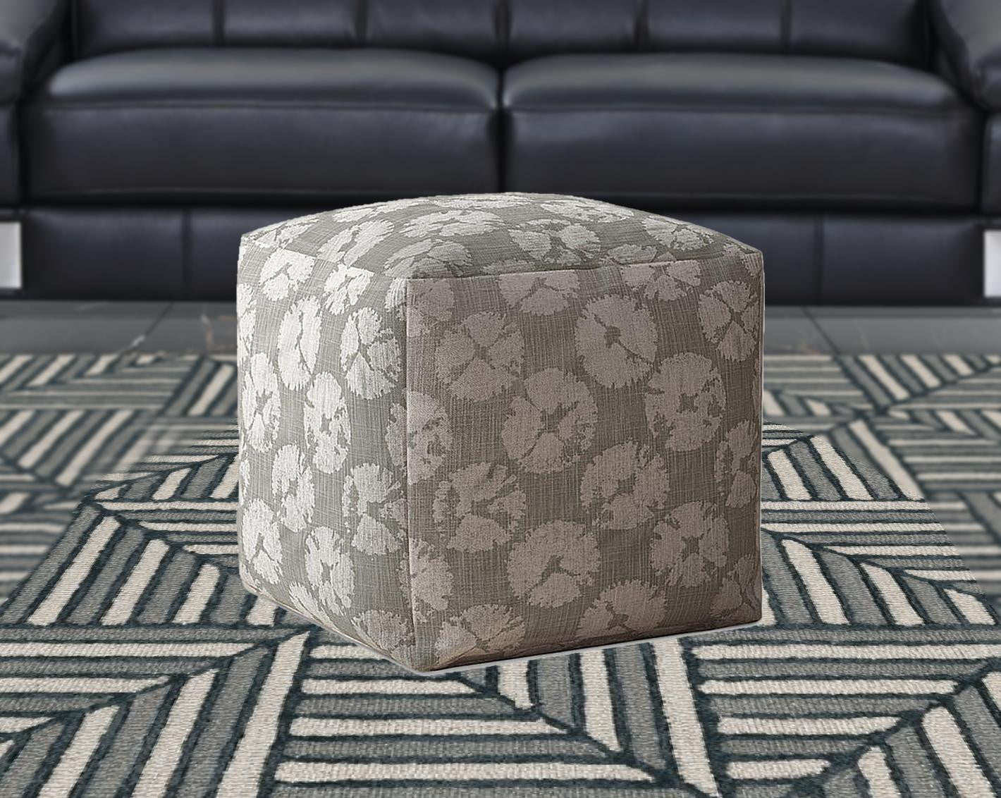 17" Gray Canvas Abstract Pouf Cover