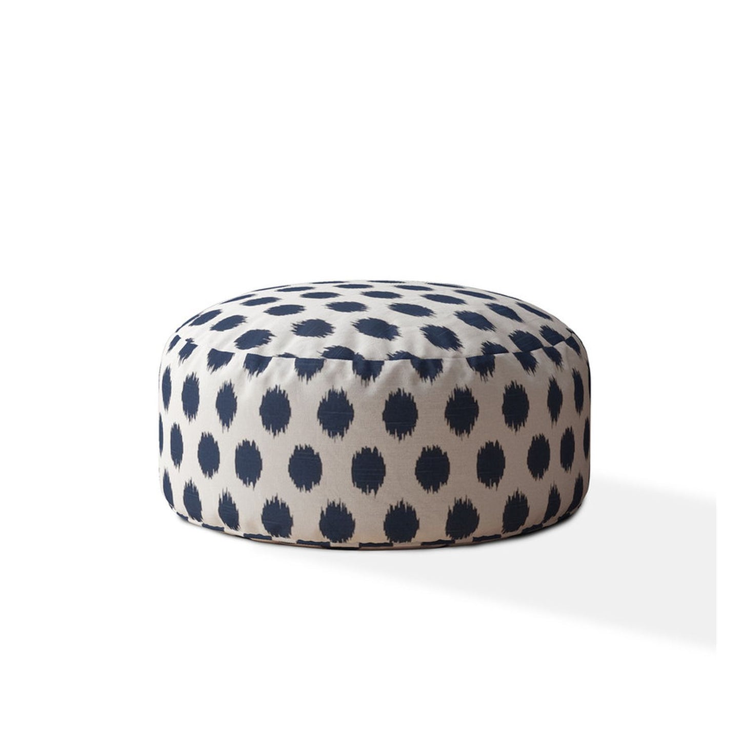 24" Blue And White Canvas Round Polka Dots Pouf Ottoman