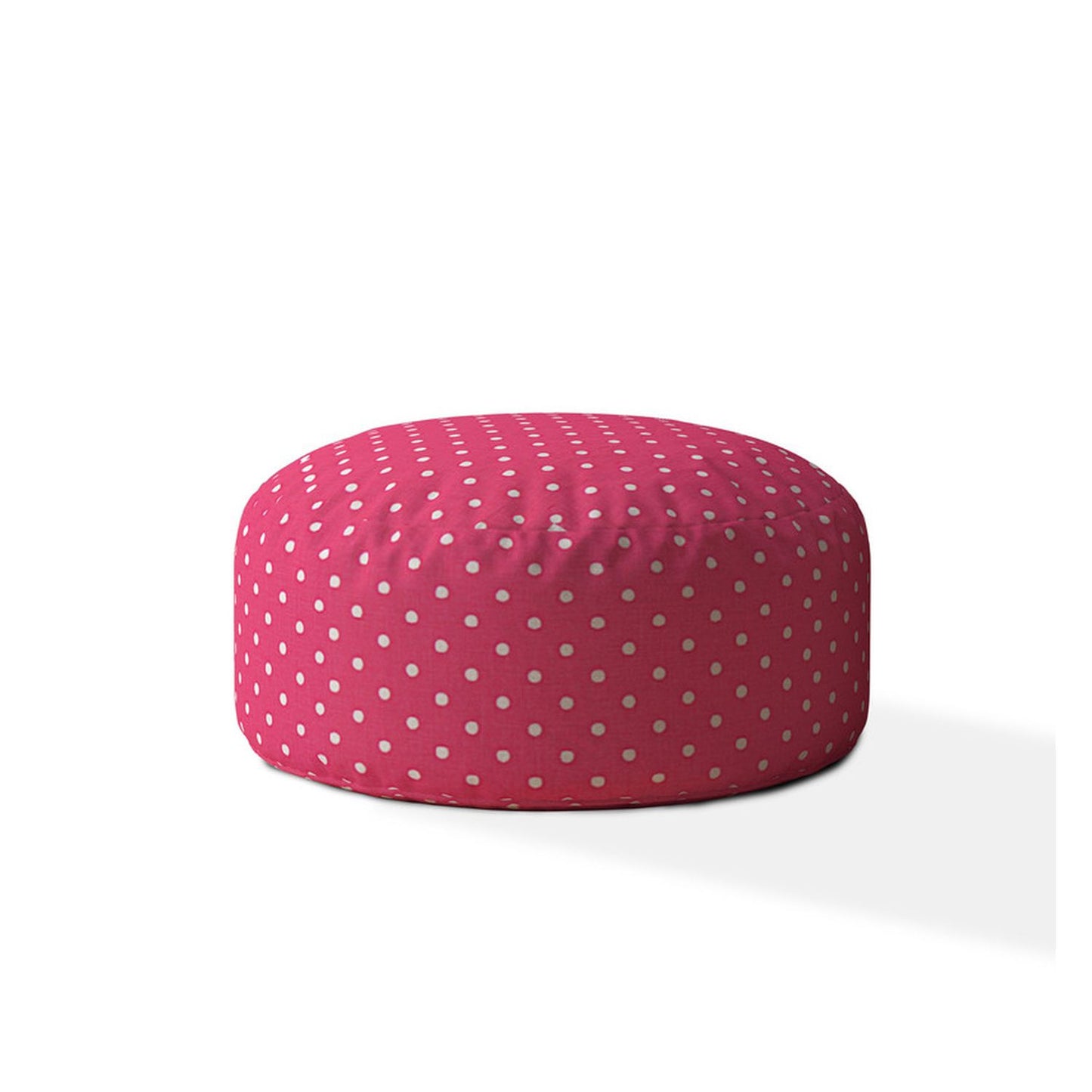 24" Pink And White Cotton Round Polka Dots Pouf Cover