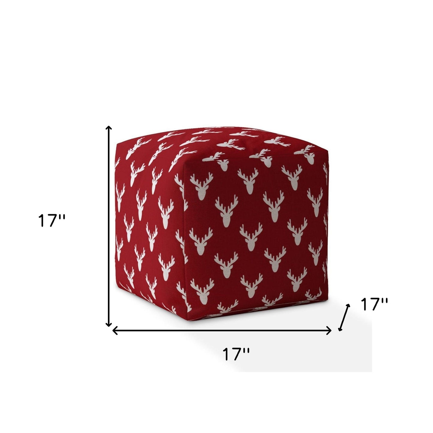 17" Red And White Cotton Stag Pouf Ottoman