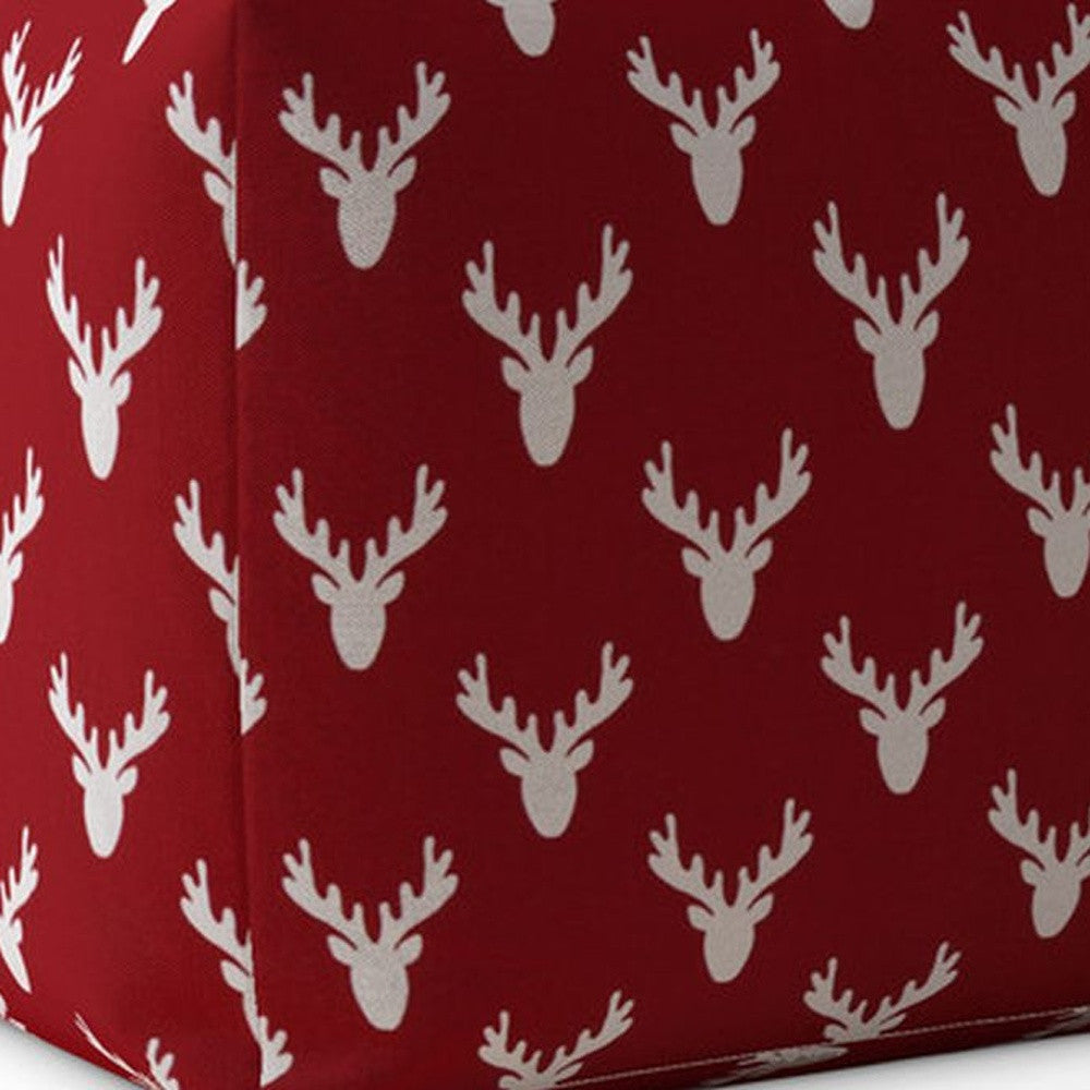 17" Red And White Cotton Stag Pouf Ottoman