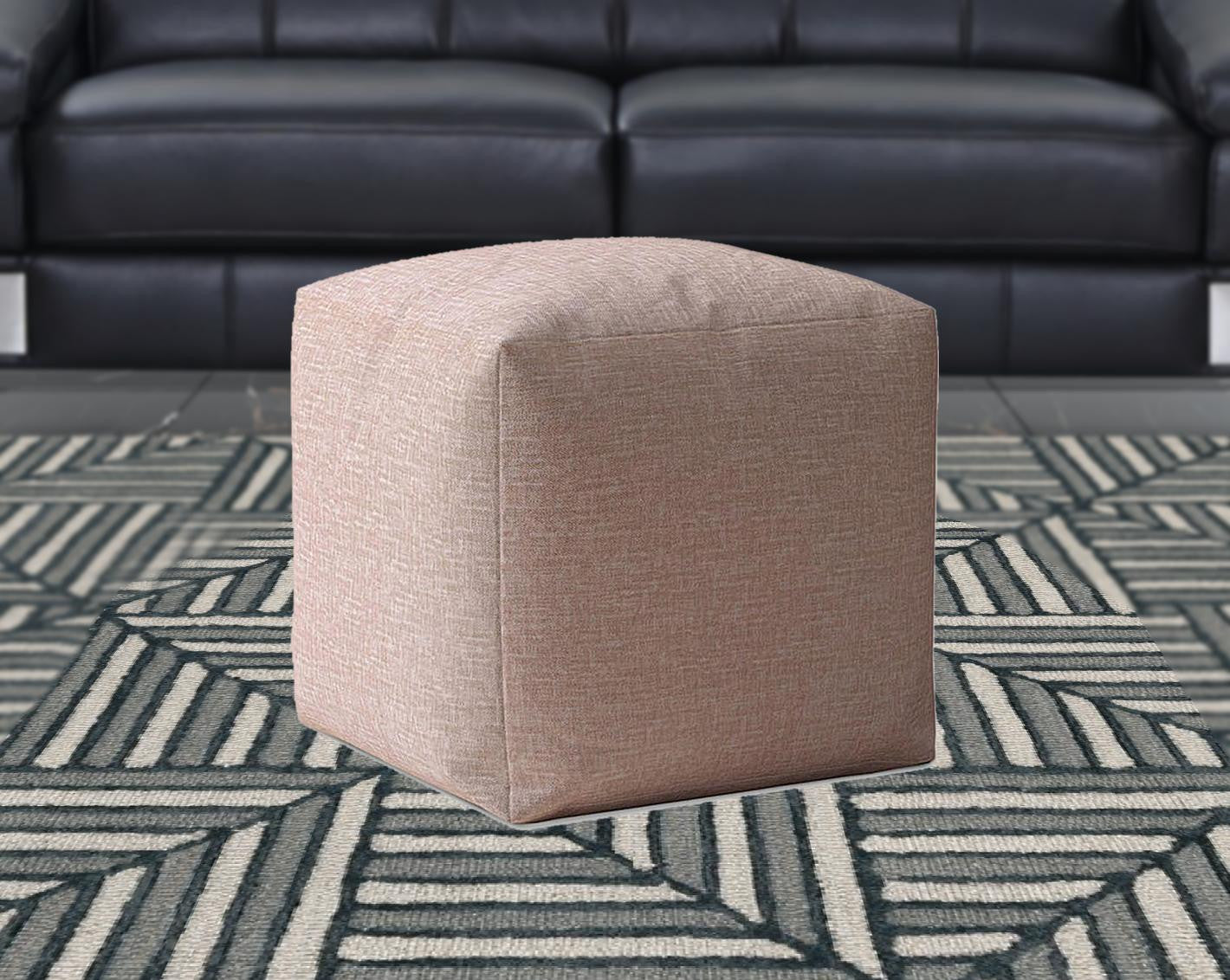 17" Pink Cotton Pouf Ottoman