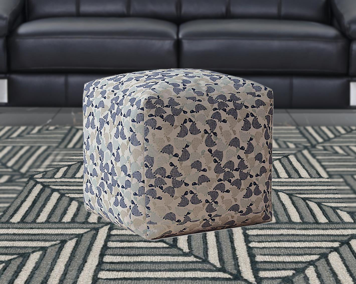 17" Beige Cotton Turtle Pouf Ottoman