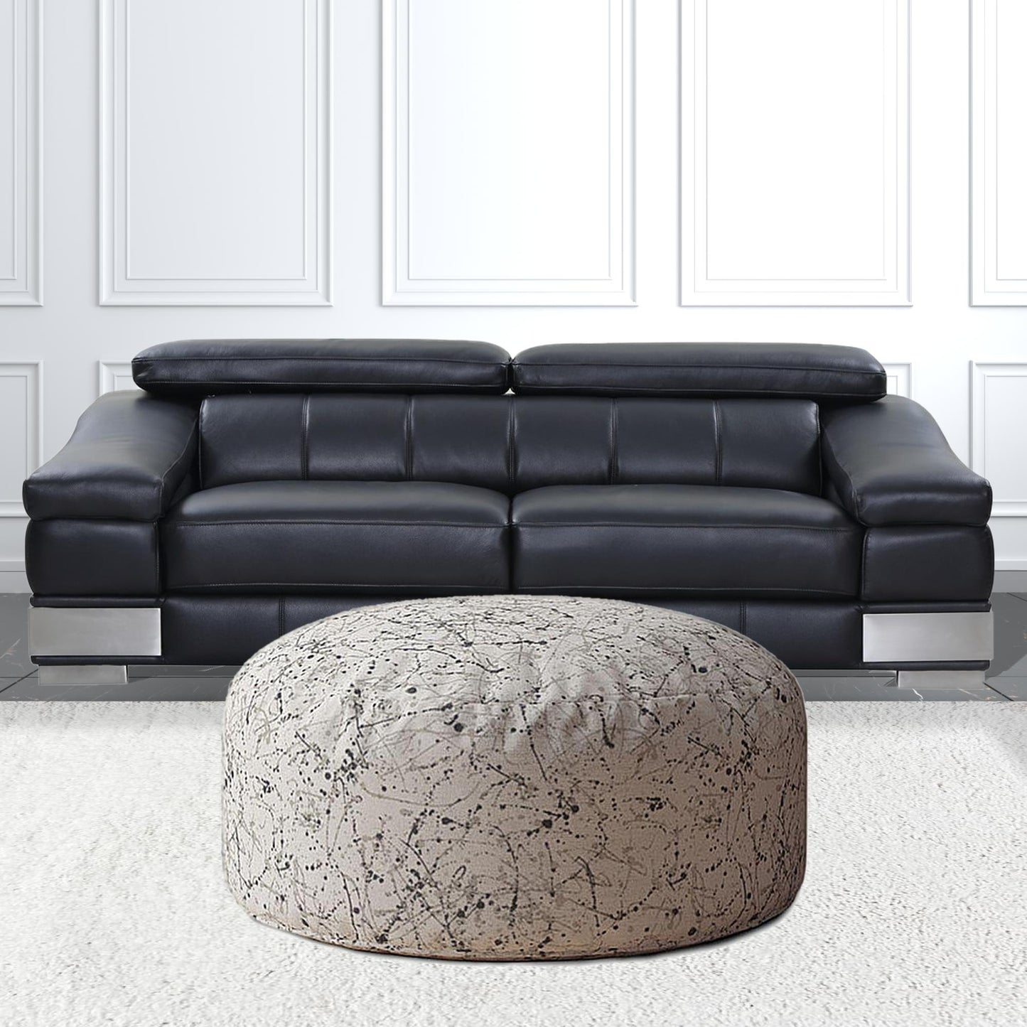 24" Beige Flax Round Abstract Pouf Cover