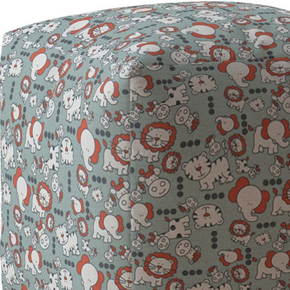 17" Gray And White Cotton Animal Print Pouf Cover