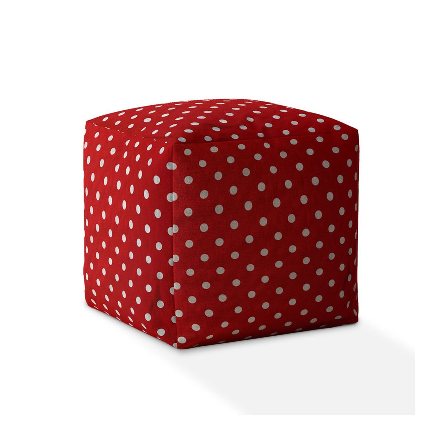 17" Red And White Cotton Polka Dots Pouf Cover