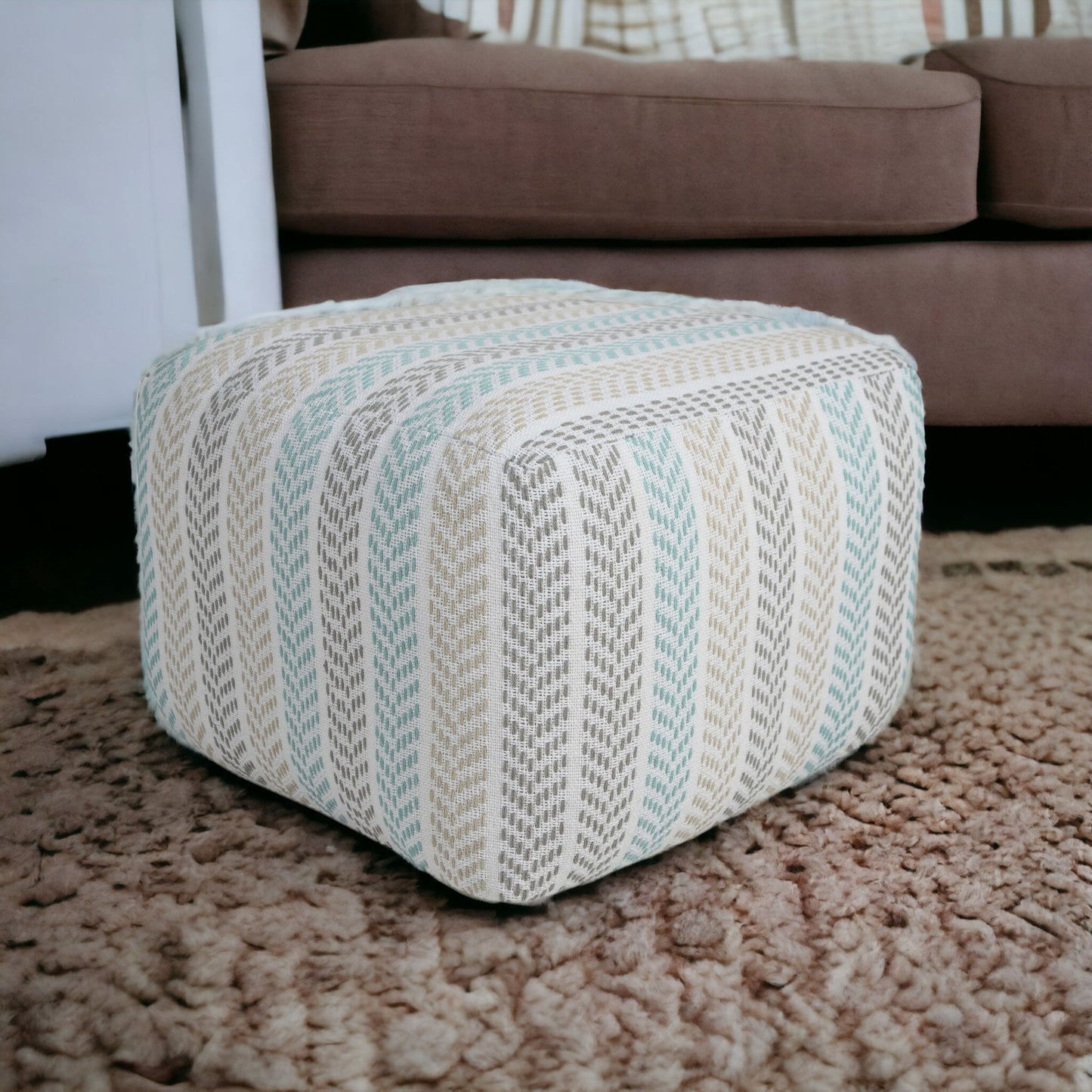 18" Blue 100% Cotton Ottoman